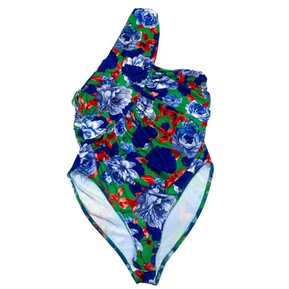 NWT Zara Blue Floral Foliage One Shoulder Bathing Suit